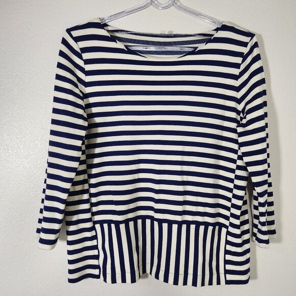 Madewell Tops - MADEWELL Blue Striped Ponte Knit 3/4 Sleeve Top Shirt Size L Nautical